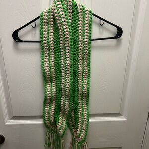 Green and Pink Handmade Striped Knit Scarf